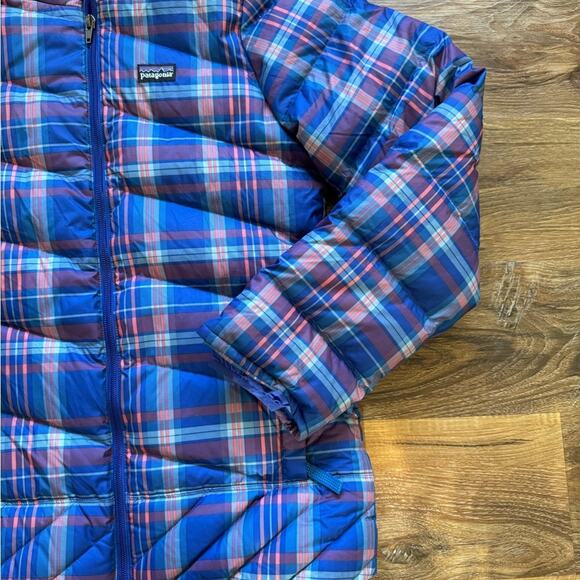 Patagonia Girls’ Down Jacket Plaid Blue Size 14 - Picture 4 of 14